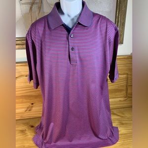 Cutter & Buck Signature Collection Polo Golf Shirt Men's L Blue Pink Striped EUC